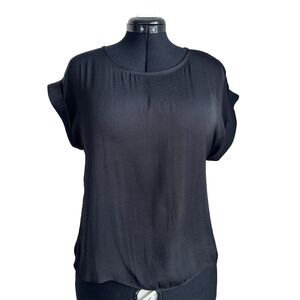 Nine West Black Roll Cuff Woven Tee Women's Size Small S